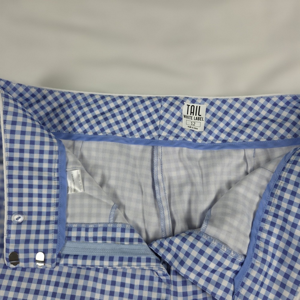 TAIL WHITE LABEL Blue White Gingham Check Shorts‎ Bermuda Golf  Size 12 - Picture 3 of 4